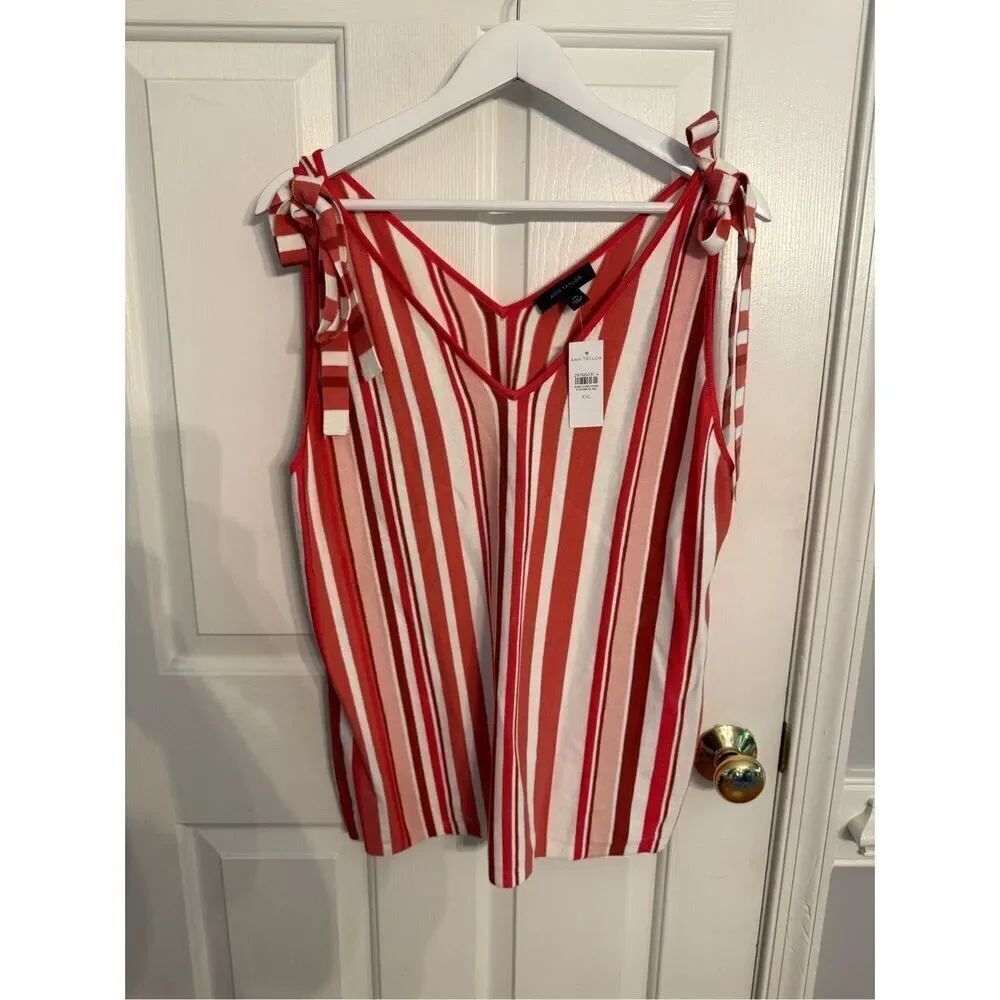 Ann Taylor Red White Pink Shoulder Tie Sweater Tank sz XXL NWT